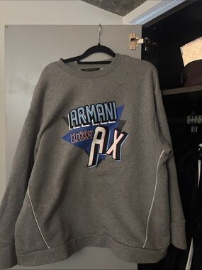 Armani Exchange Gray Crewneck Sweatshirt with Blue Accent Logo
